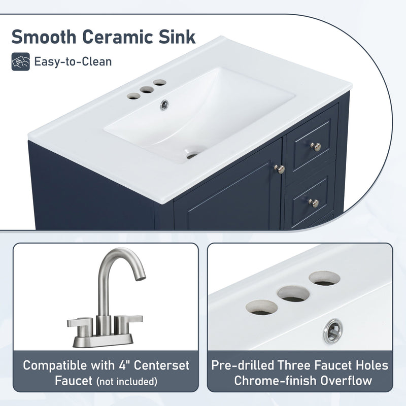 Freestanding Bathroom Vanity With Sink, Soft Close Door, 3 Drawers