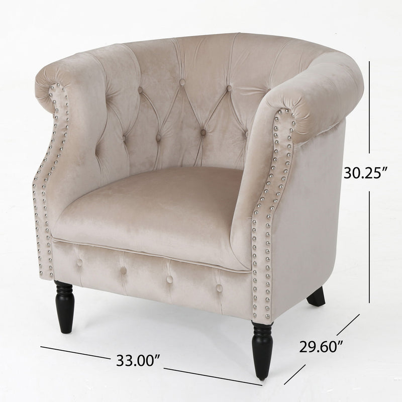 Celestialis - Upholstered Velvet Club Chair With Tub Design And Rolled Recessed Armrests - Champagne