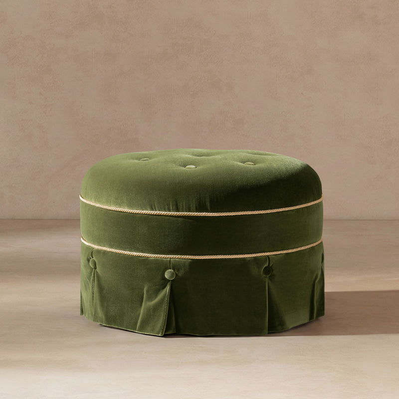 Maribel - Round Accent Ottoman - Olive Green