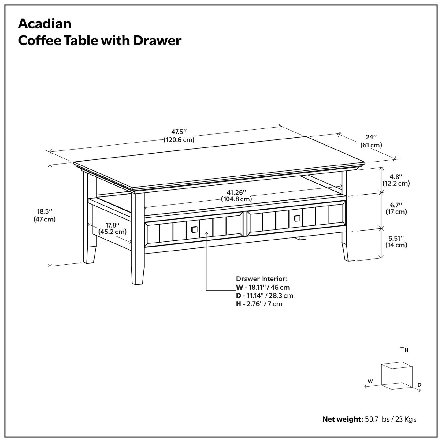 Acadian - Coffee Table With Drawer - Brown