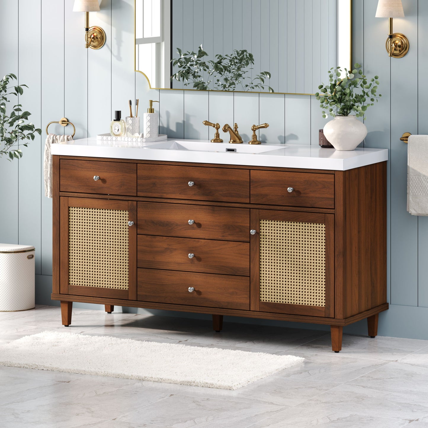 Bathroom Vanity With Sink, 5 Legs, Soft Close Drawers