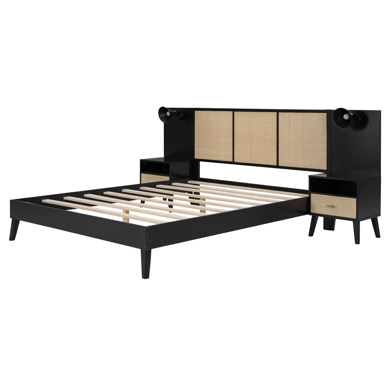 Bed Frame With 2 Nightstands Elegant Design With Lamps