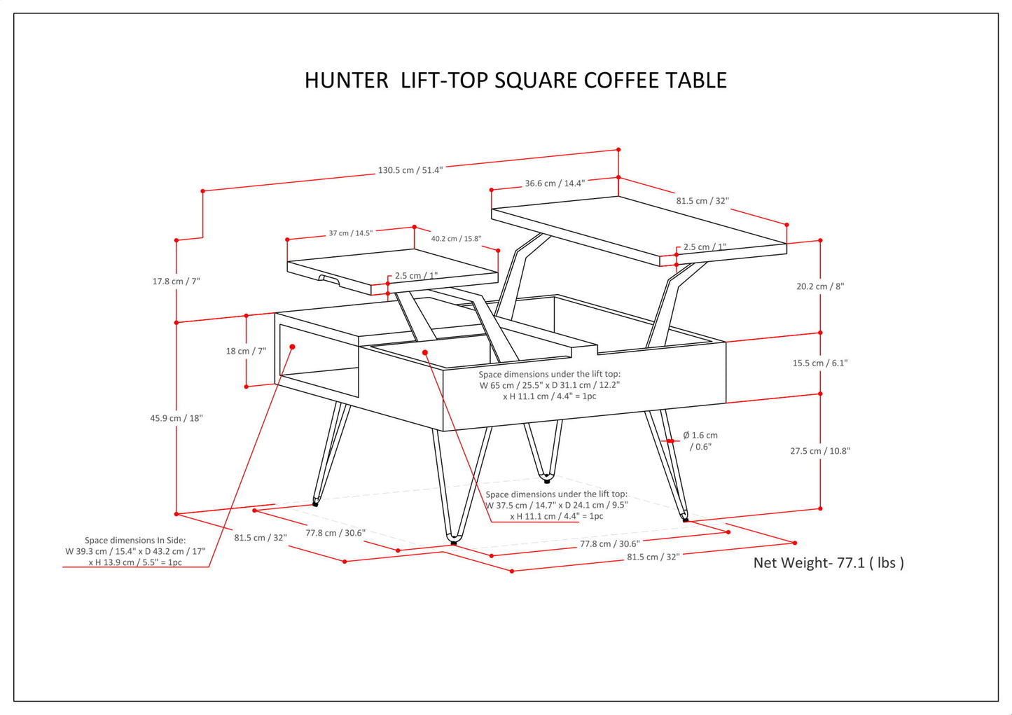 Hunter - Lift Top Square Coffee Table - Natural