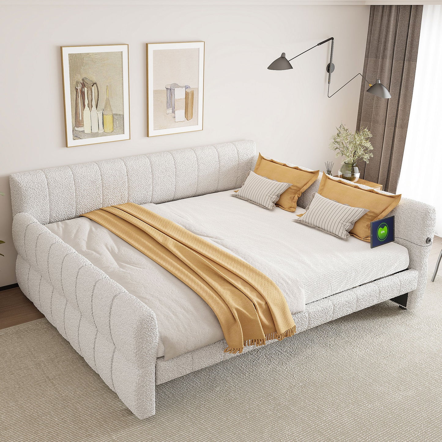 Upholstered Platform Bed With USB Charging