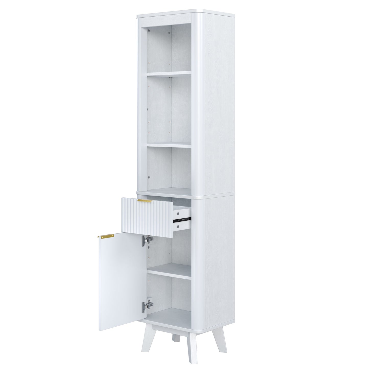 Tall Bathroom Storage Cabinet With Adjustable Shelves And 1 Drawer & Door