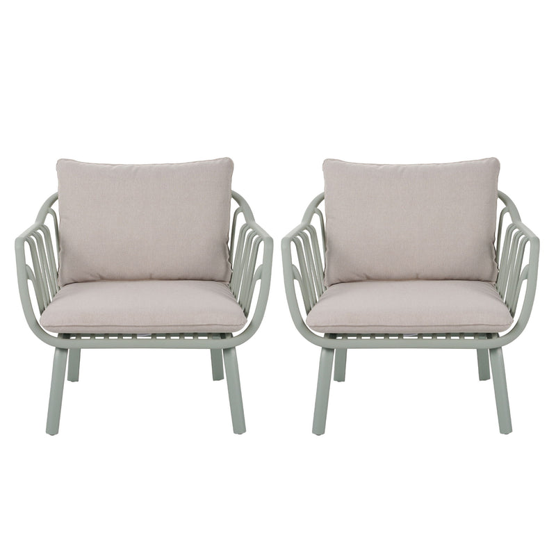 Huron - Outdoor Patio Club Chair (Set of 2) - Beige / Light Green