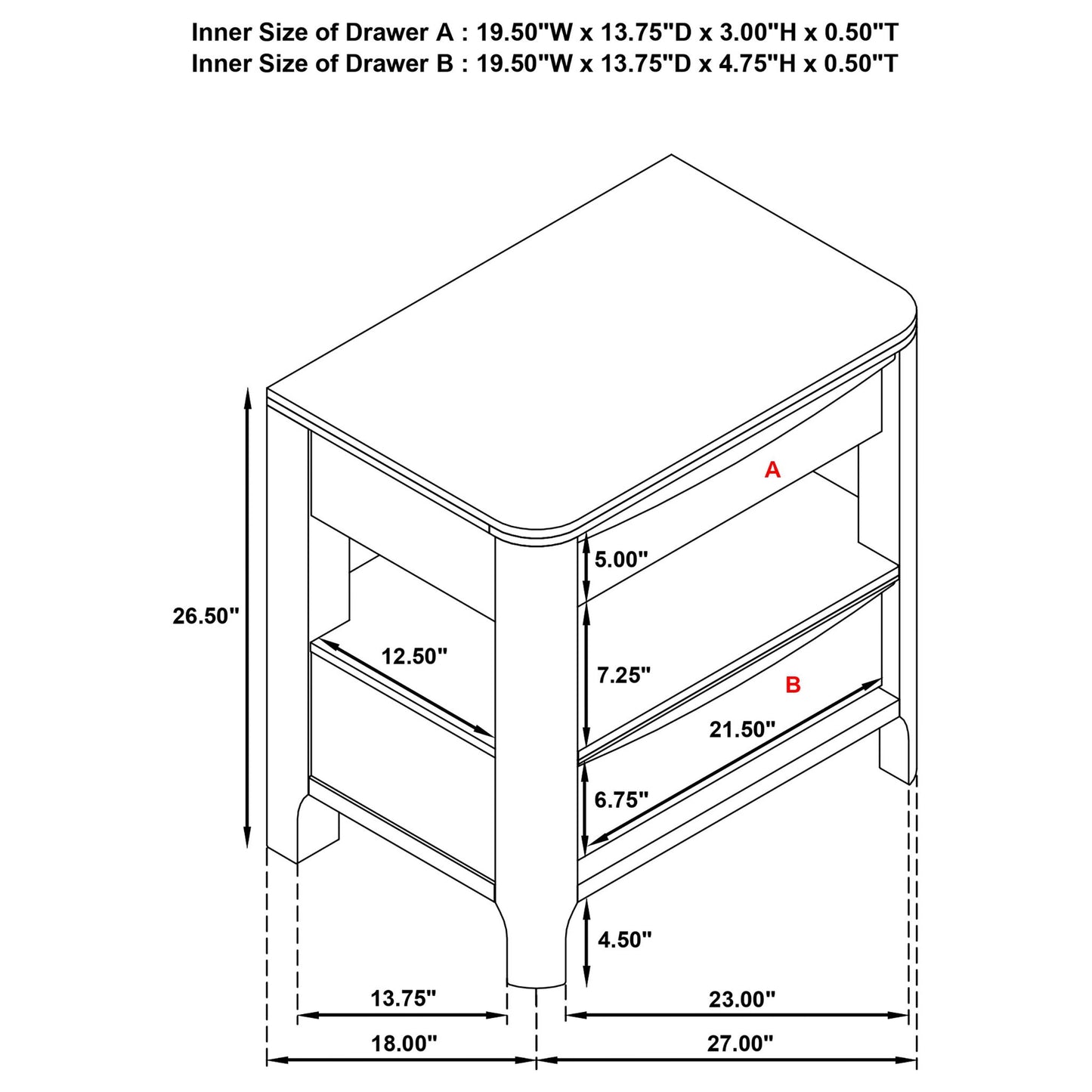 Verona - 2 Drawer Bedside Table With Hidden Storage - Walnut