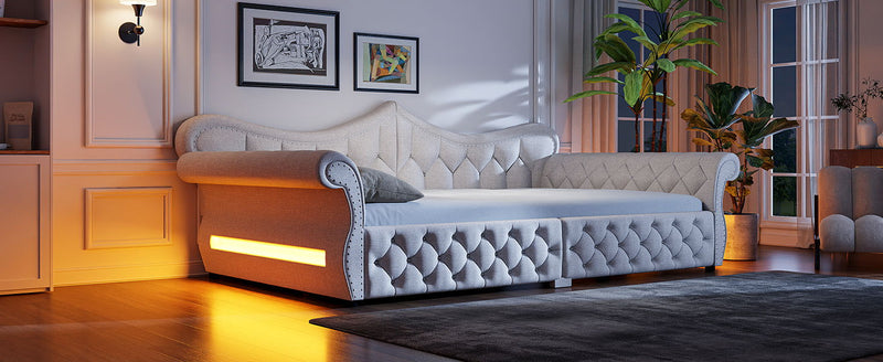Upholstered Daybed With LED Lighting And Nailhead Trim