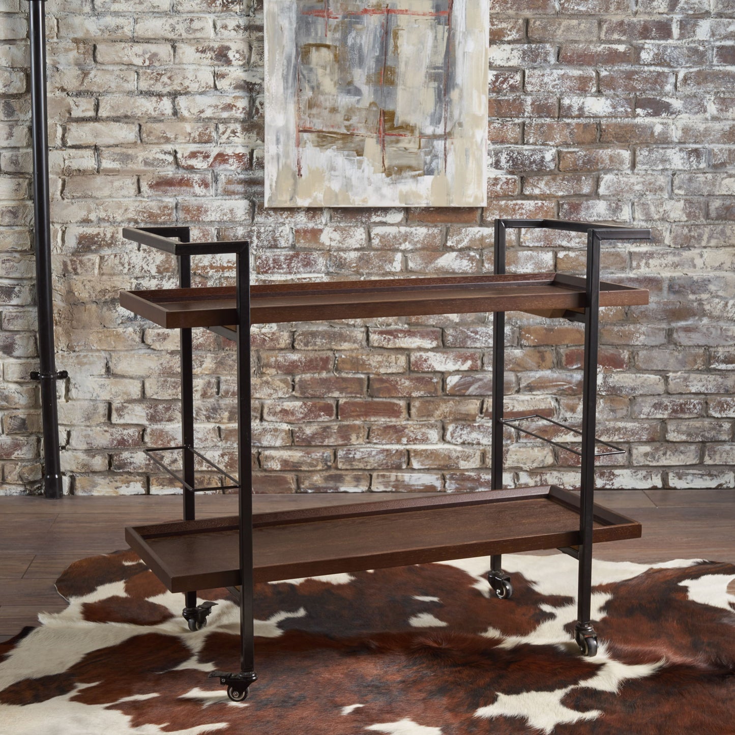 Modern Industrial Bar Cart With Shelving And Casters