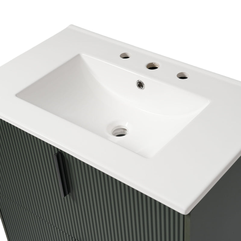 Bathroom Vanity With Ceramic Sink, Fluted Design