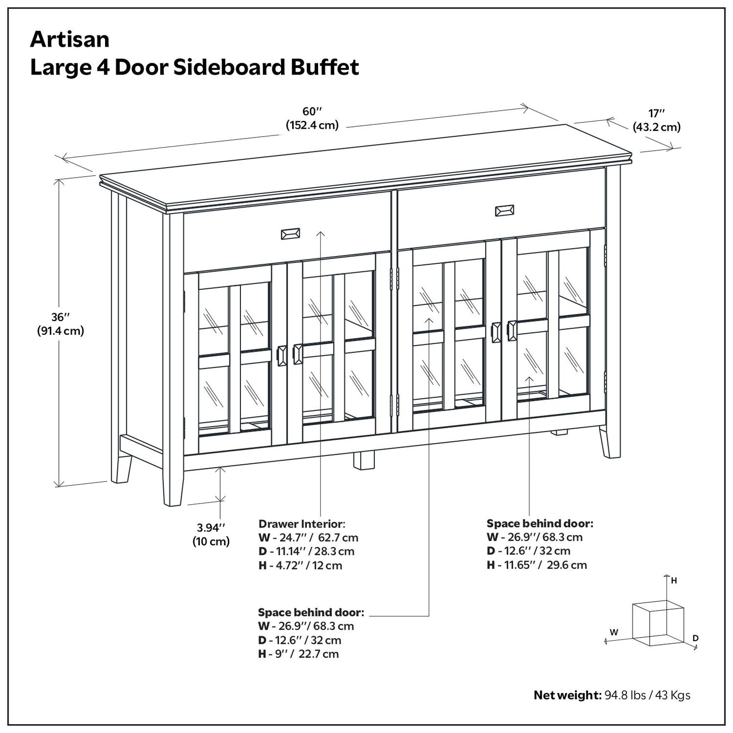 Artisan - Large 4 Door Sideboard Buffet - Russet Brown