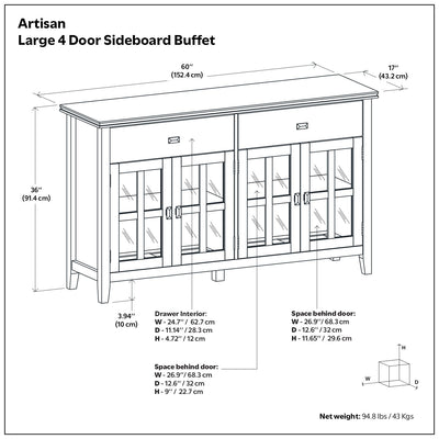Artisan - Large 4 Door Sideboard Buffet - Russet Brown