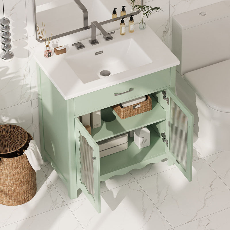 Bathroom Vanity With Glass Doors, Soft Close Hinges - Green