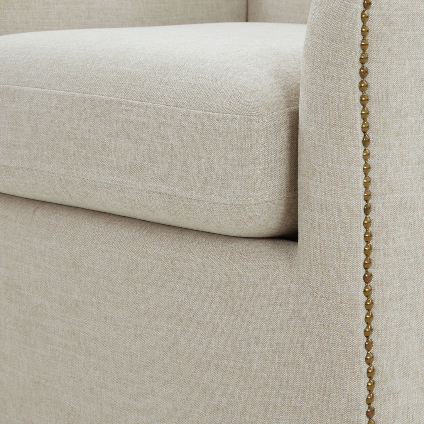 Tolland - Swivel Accent Chair With Antique Brass Nailhead Trim - Beige