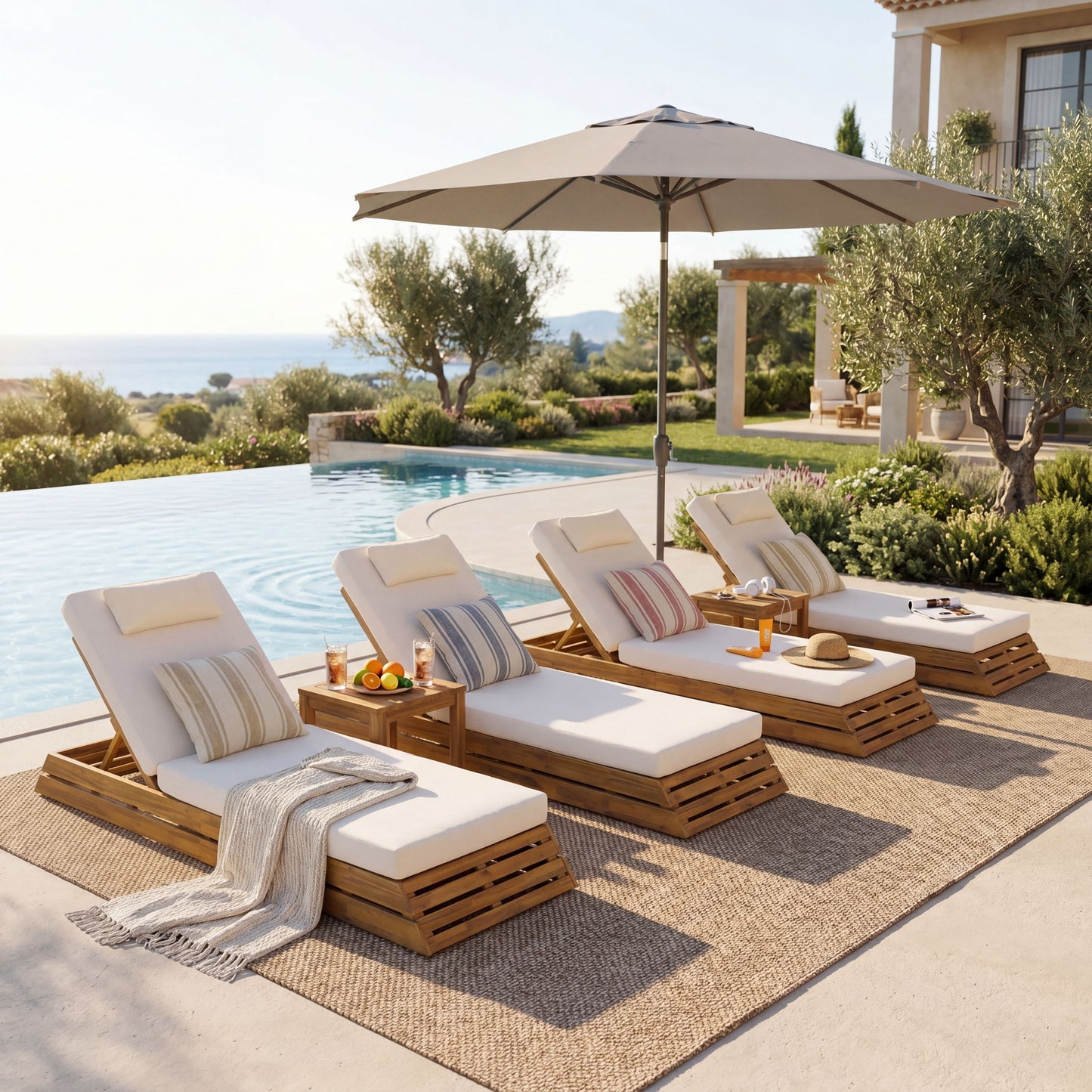 Chaise Lounge Set With 2 Fold Cushion