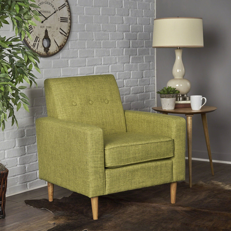 Modern Club Chair, Elegant Fabric With Rubberwood Legs - Green