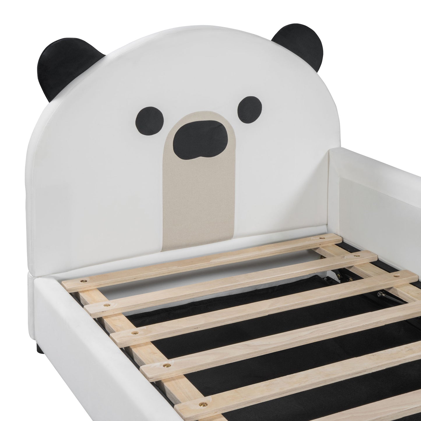 Upholstered Daybed With Bear Shaped Headboard, Hydraulic System And Breathable Fence