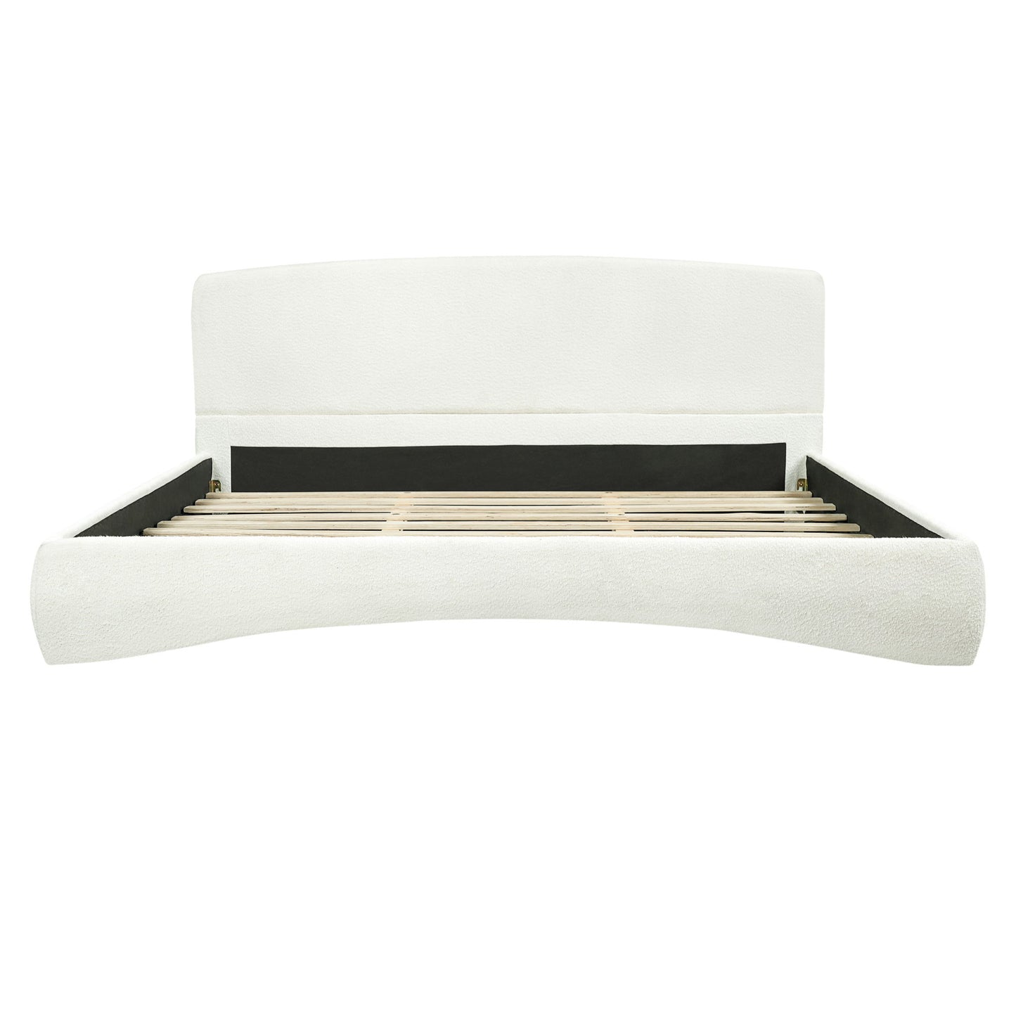 King Curved Upholstered Bed With Smart Ambient Lighting - Cream