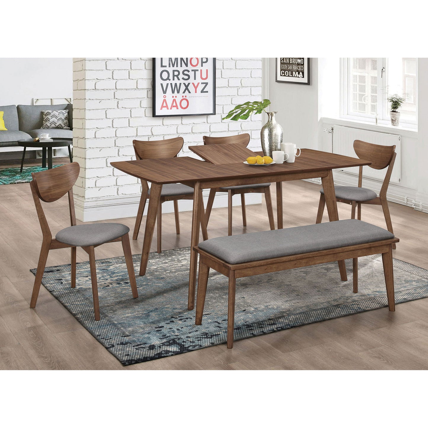 Upholstered Dining Bench - Brown / Gray
