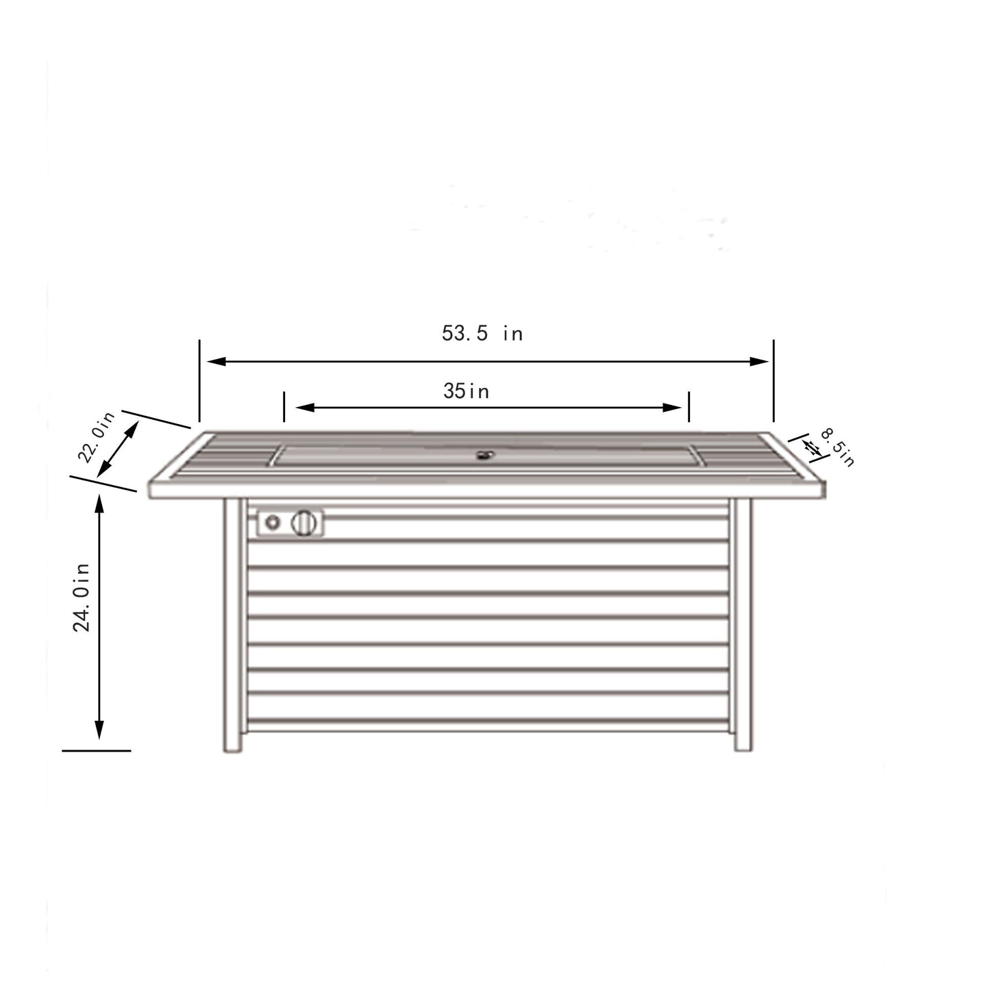Propane Gas Fire Pit Table, 50000 Btu, Rectangular For Outside - Light Beige