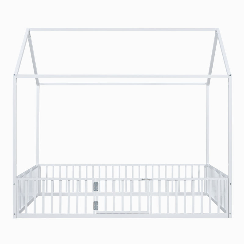 Metal House Bed With Fence And Door