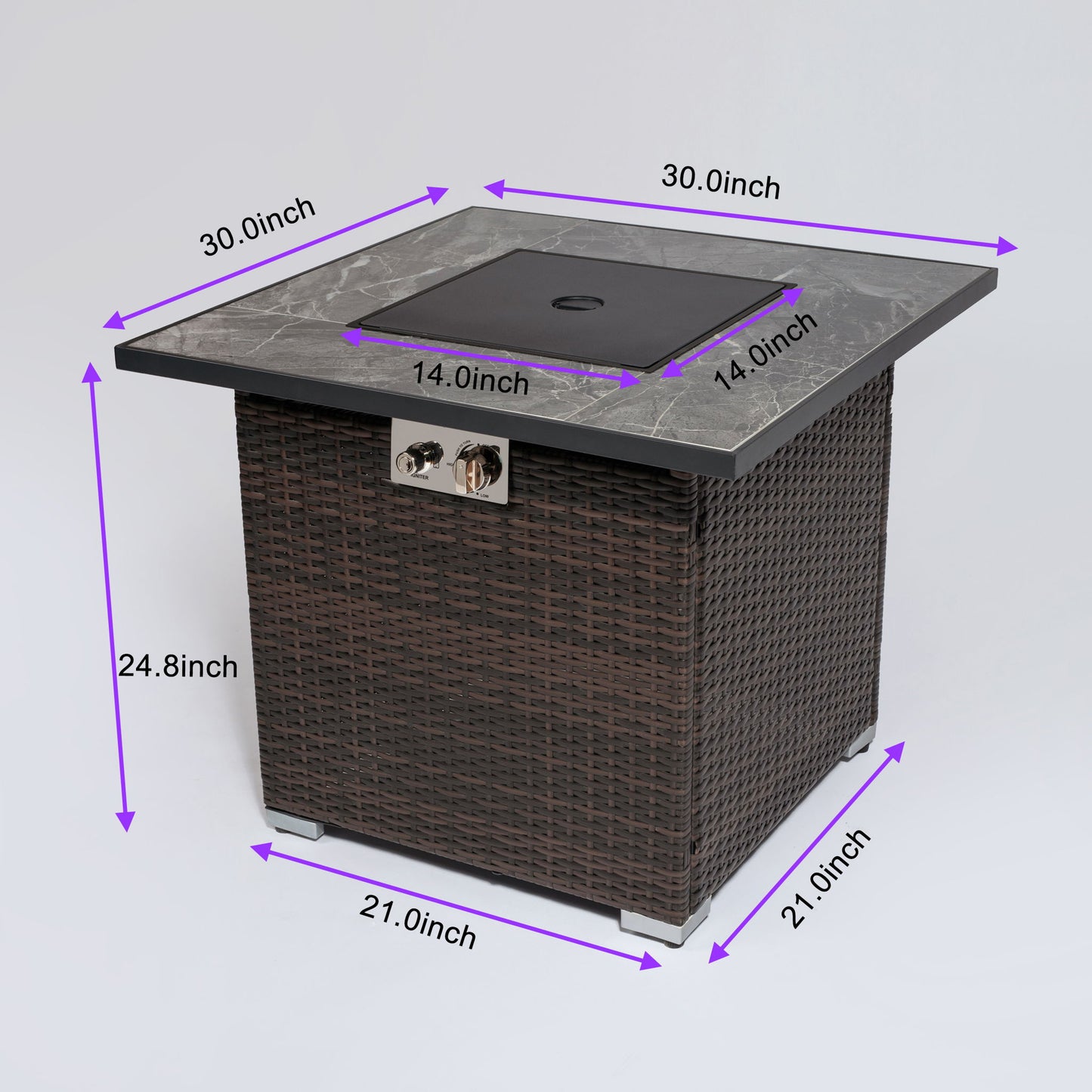Outdoor Propane Gas Fire Pit Table With Lid With Glass Rocks And Rain Cover - Espresso