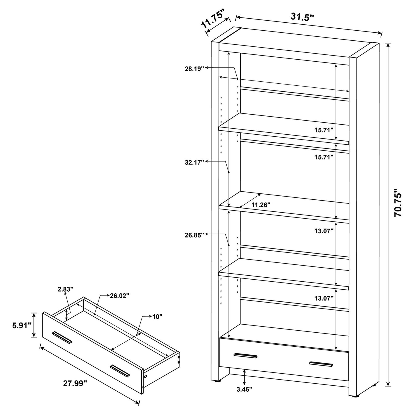 Maureen - 5 Shelf Bookcase With Drawer - Cappuccino