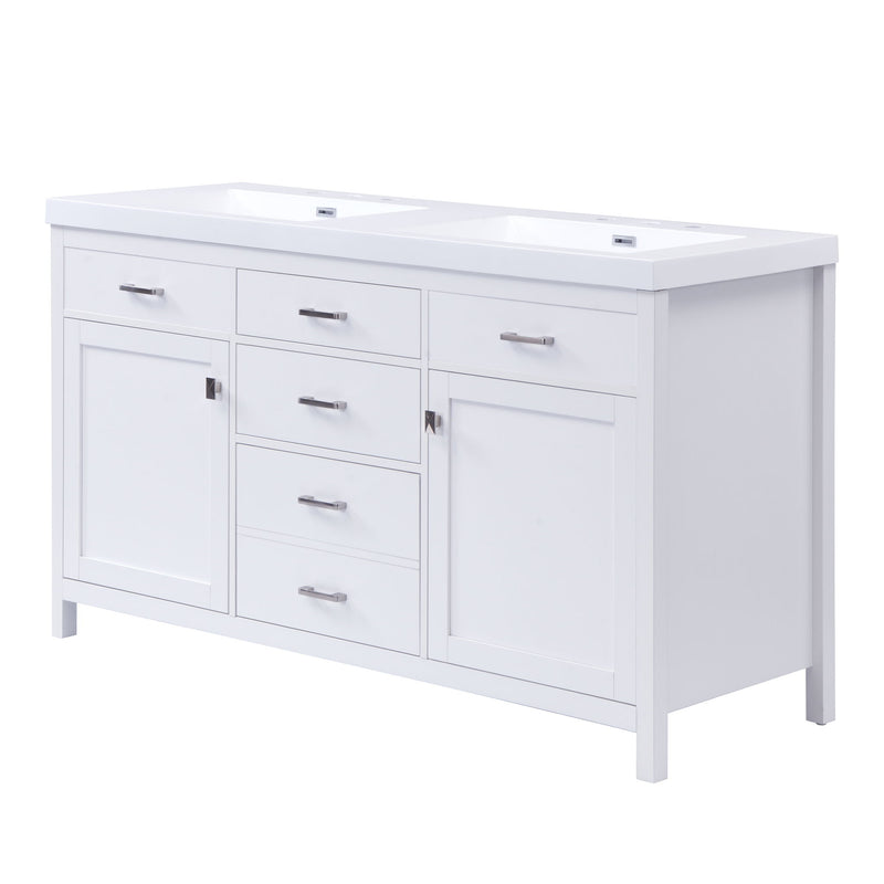 Double Sink Bathroom Vanity With Top, Soft Closing Doors & Drawers, Tip Out Drawer, 2 Cabinet Doors, Adjustable Shelf - White