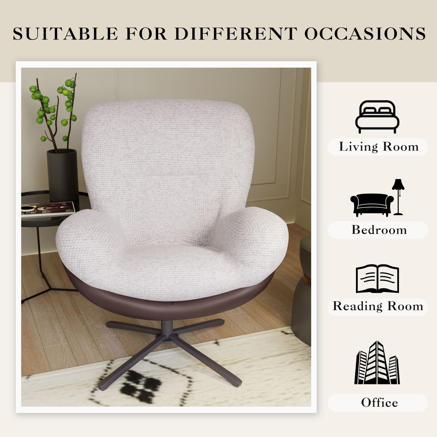 360° Swivel Office Chair, No Wheels