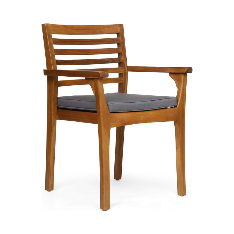 Outdoor Dining Chair With Slat Back And Acacia Wood Frame (Set of 2) - Gray