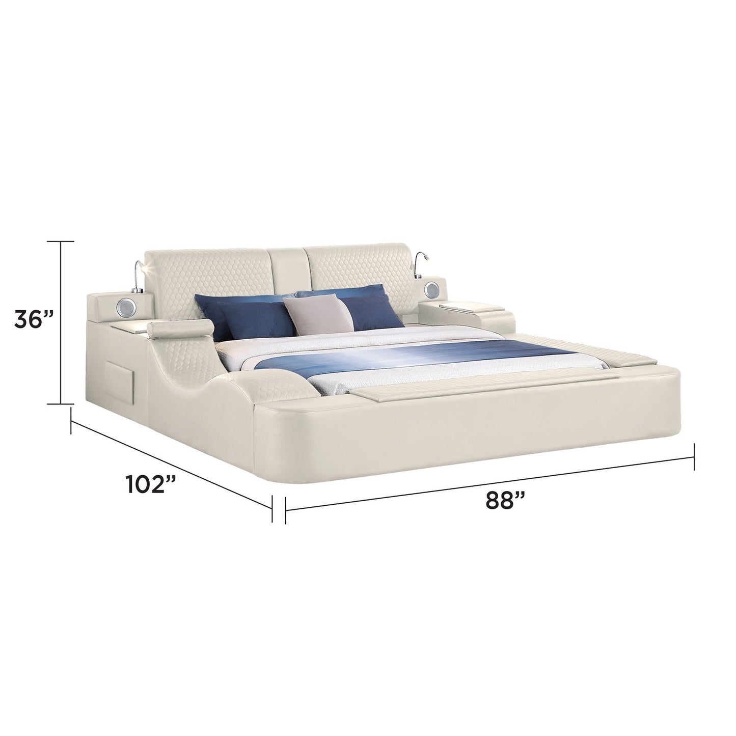 Zoya - Smart Multifunctional Bed, Built In Bluetooth Speakers, USB Charging
