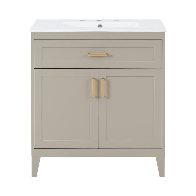 30" Bathroom Vanity With Sink Top, Soft Close Double Doors & Tip Out Drawer, Adjustable Interior Shelf, Door Mounted Organizers - Beige