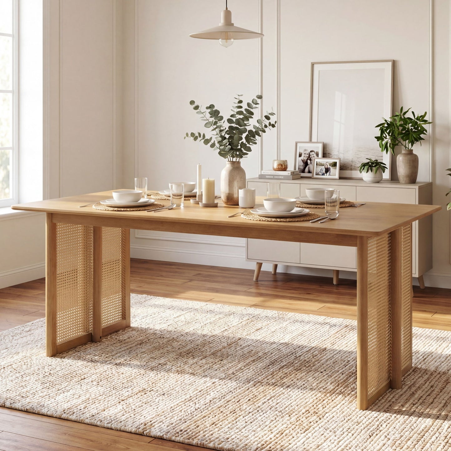 Dining Table With Rattan Accents