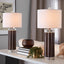 Cylinder - Fluted Contemporary Table Lamp (Set of 2) - Brown / Clear / White
