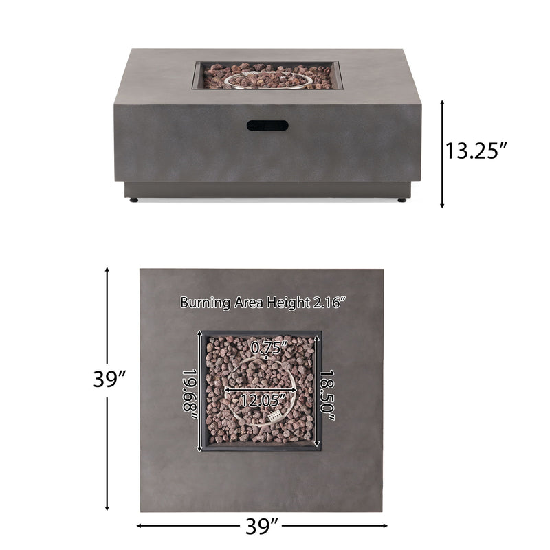 Modern Square Iron Fire Pit 50, 000 Btu - Stone Gray