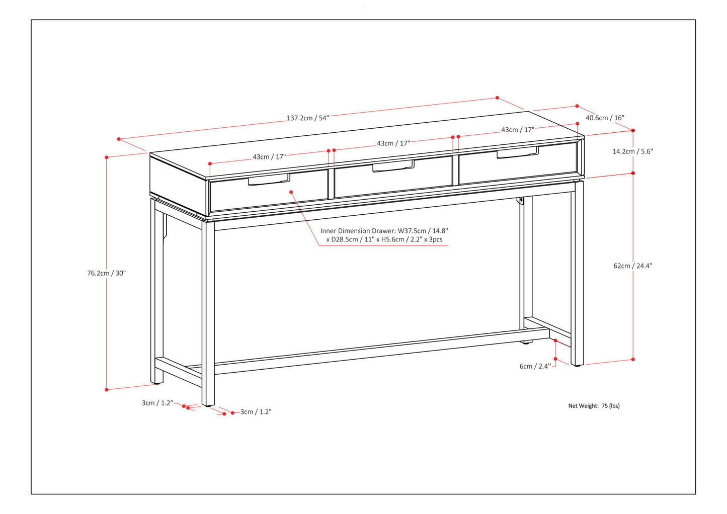 Banting - Wide Console Table - Walnut Brown