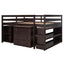 Loft Low Study Bed With Cabinet, Shelves And Rolling Portable Desk, Multiple Functions