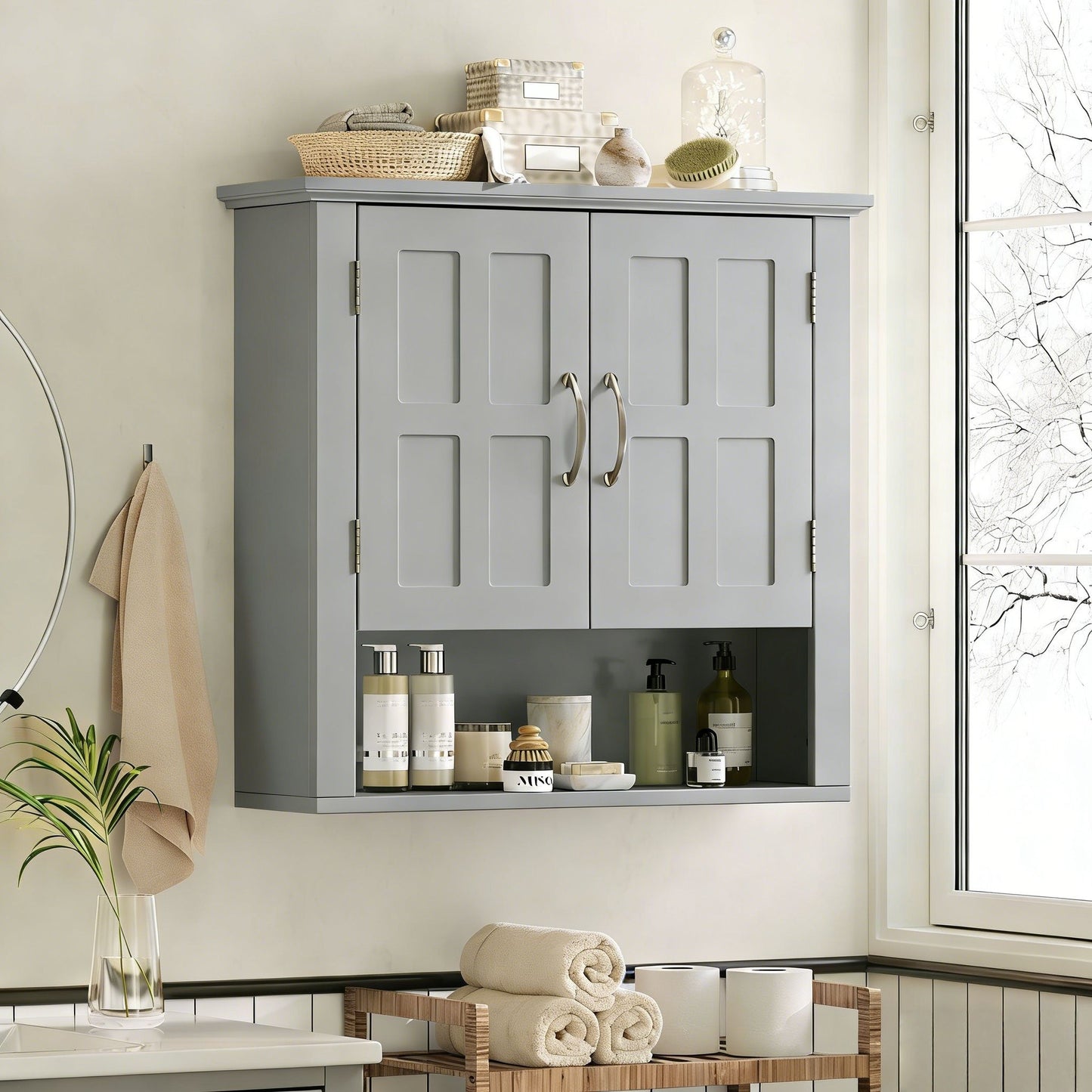 Multi Functional Wall Mounted Cabinet With Adjustable Shelves For Bathroom
