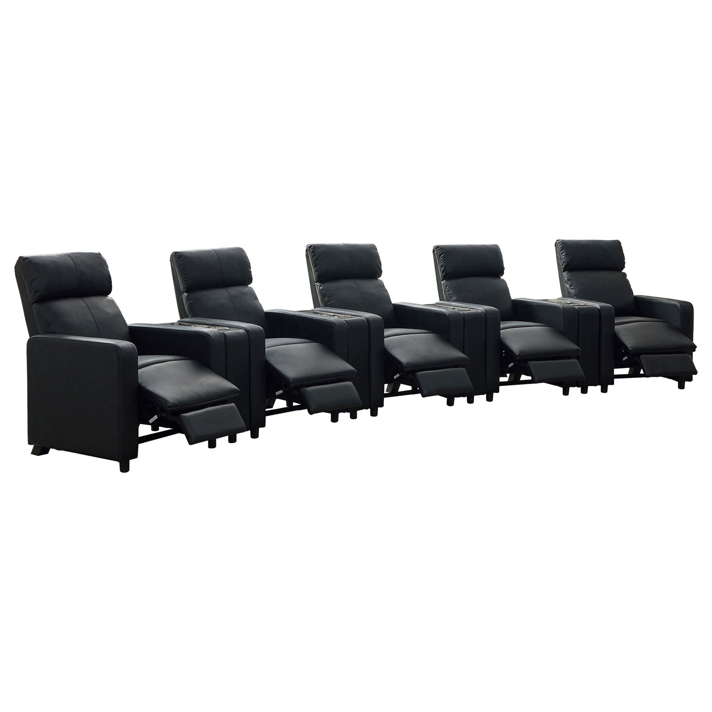 Warren - 5 Seater Home Theater With 4 Wedge Consoles Recliners And Storage Consoles - Black
