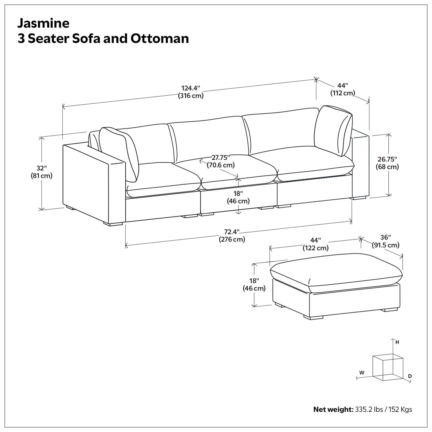 Jasmine - Handcrafted Sofa And Ottoman