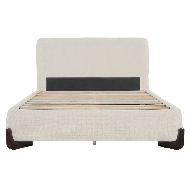 Queen Size Upholstered Bed With Slat Support - Beige