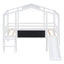 Loft House Bed With Ladder And Slide, With board And Light Strip On The Roof
