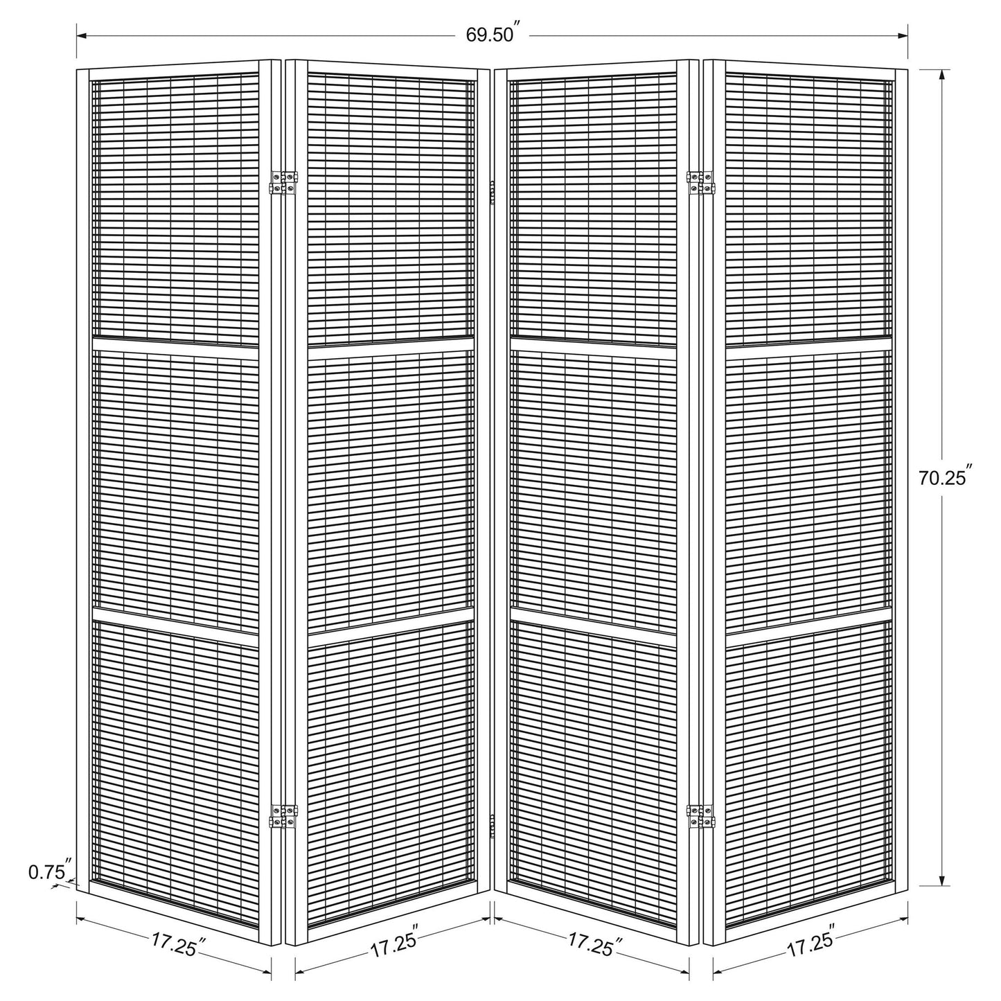 Kenabi - 4 Panel Room Divider Folding Screen - Walnut