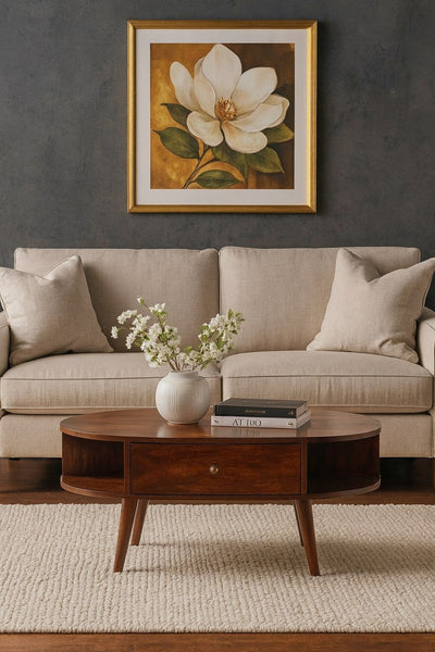 Oval Coffee Table With 1 Drawer - Chestnut