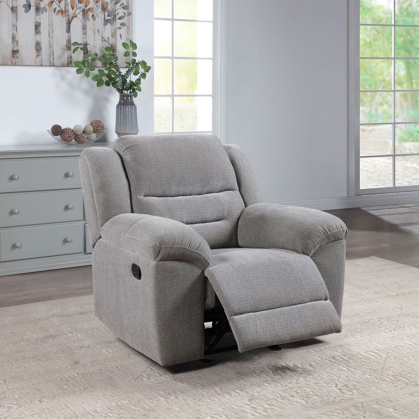 Sebring - Upholstered Glider Recliner Chair With Manual Recline And Smooth Gliding Motion - Gray