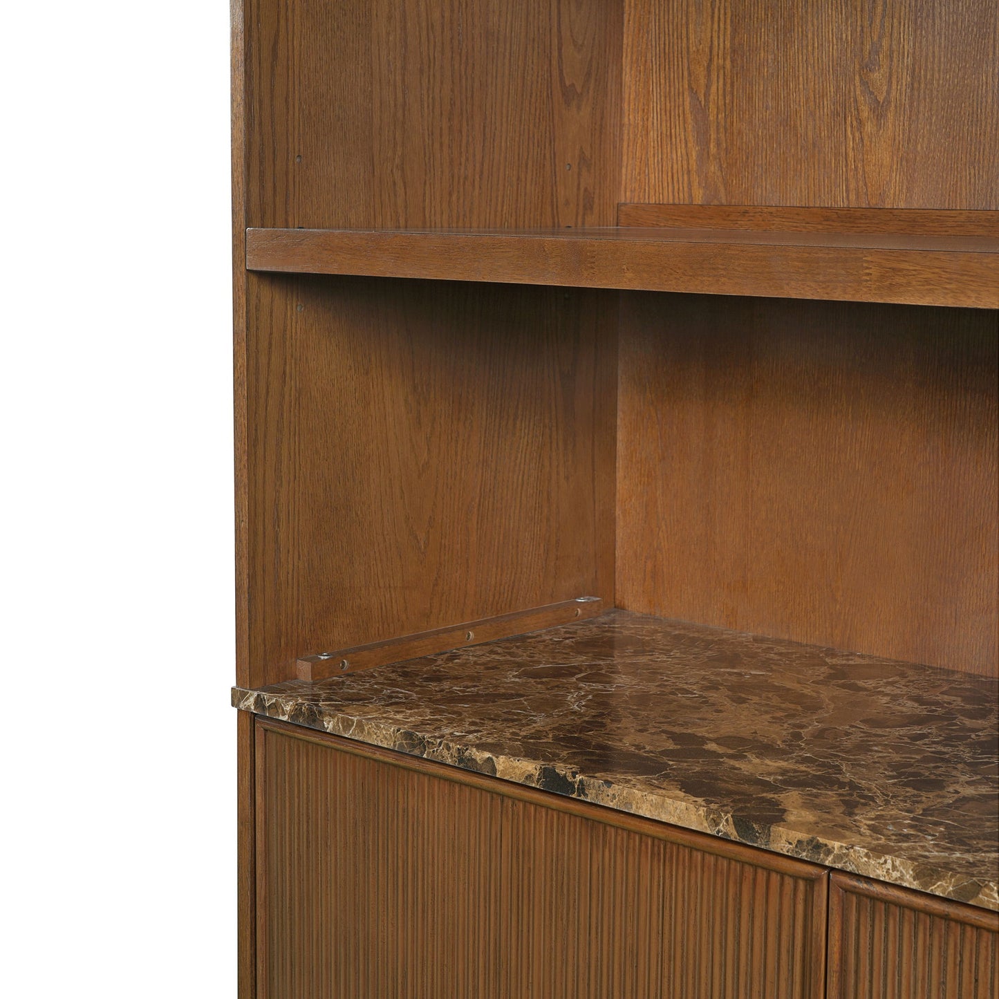 Tall Bookcase Storage Cabinet With 3 Open Shelves & Fluted Double Doors