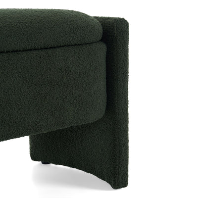 Elegant Long Shaped Storage Ottoman Bench, Boucle Material, Simple And Grand Design - Dark Green