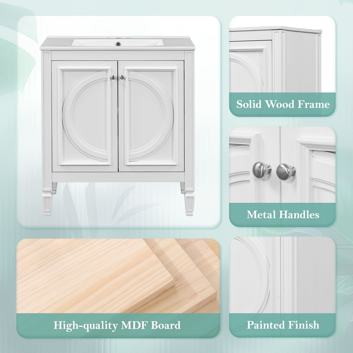 Bathroom Vanity With Sink With 2 Doors And Adjustable Shelf