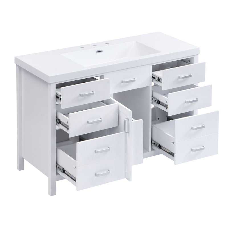 47.25" Modern Bathroom Vanity With Sink, Soft Close Single Door & 6 Drawers - White