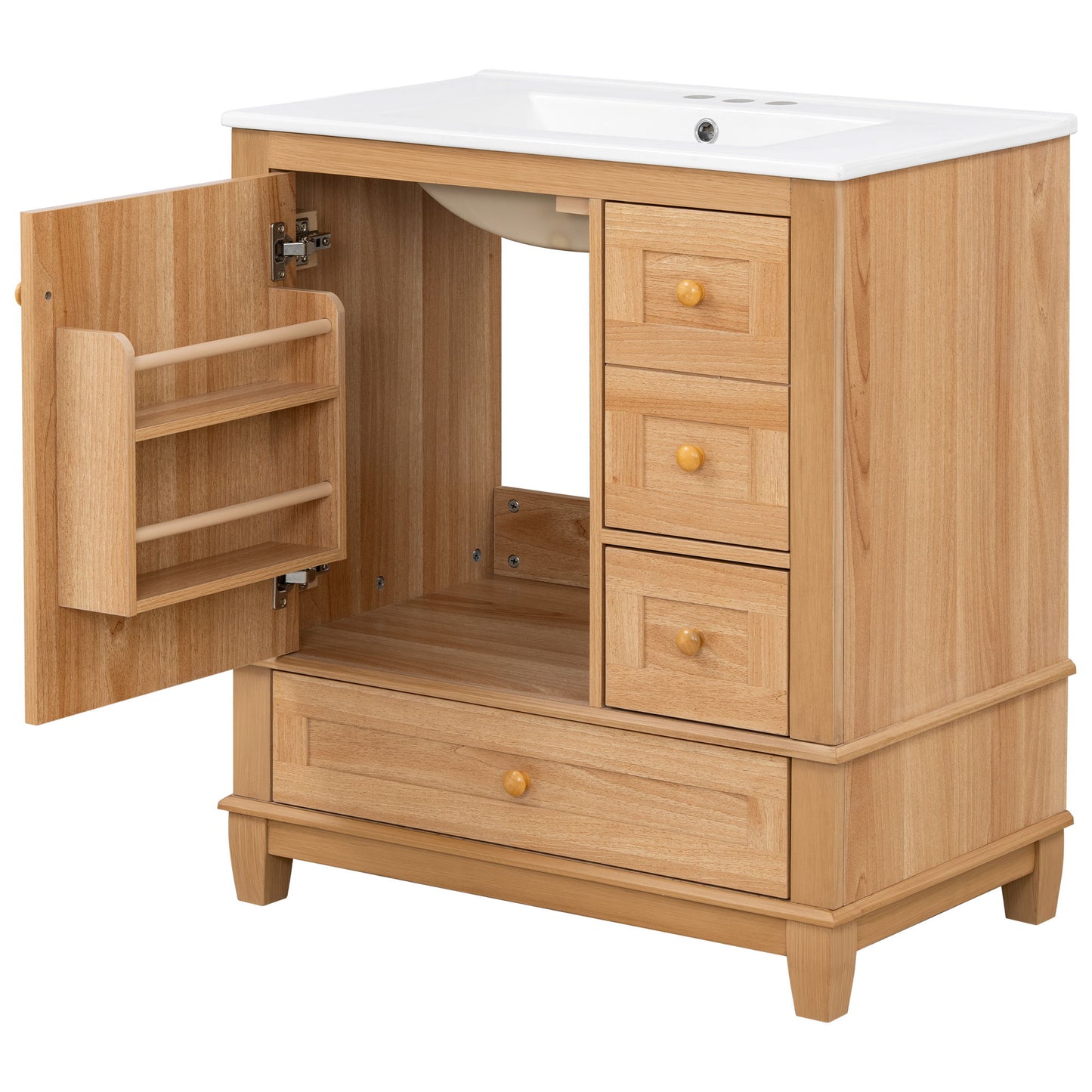 Freestanding Bathroom Vanity With Sink, Soft Close Doors & Drawers, Ample Storage - Wood